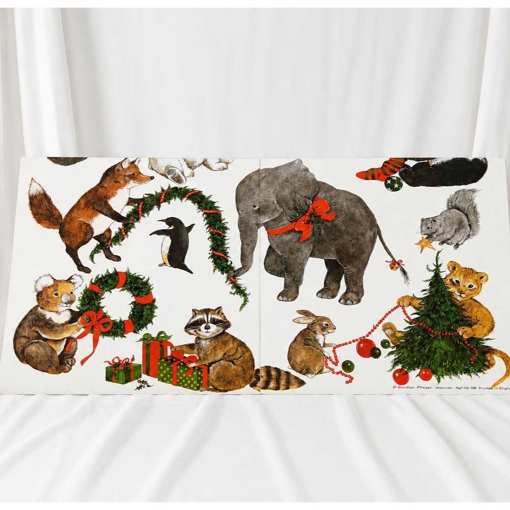 G‎ Gordon Fraser Christmas Gift Wrap Animals Elephant Panda Koala 20x28 Vintage